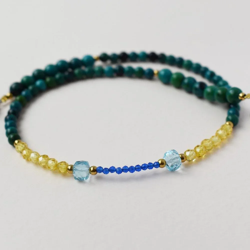 Colorful multi stone bead necklace short, unusual tiny gemstone crystal choker